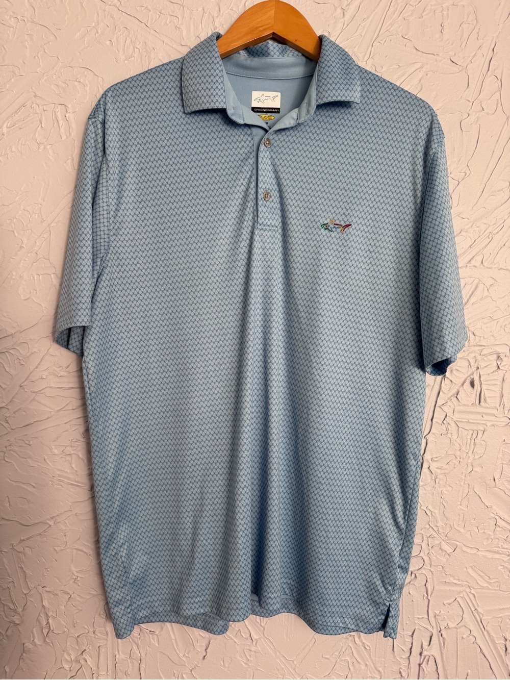 Greg Norman Collection Light Blue Geometric Performance Golf Polo